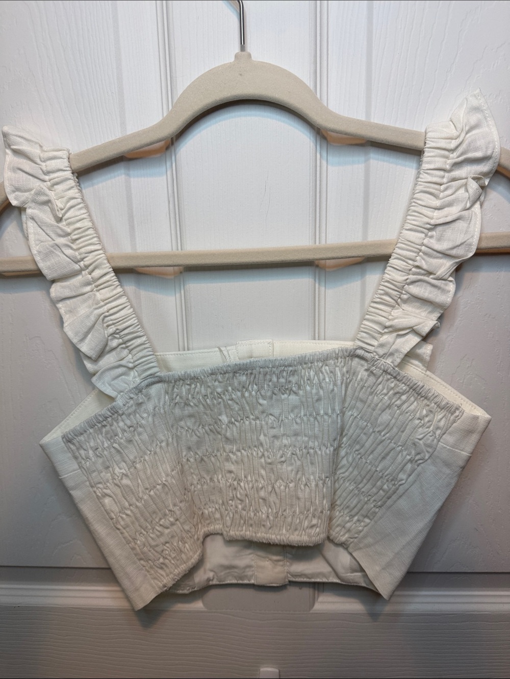 Choosy Ivory Ruffle-Strap Button Front Crop Top - Picture 6 of 7